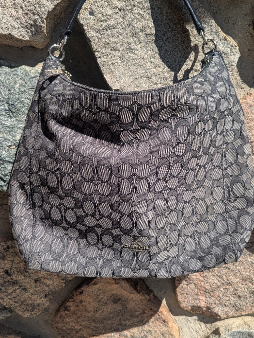 Coach Signature Jacquard Hobo Bag in Black and Gray - Picture 3 of 9